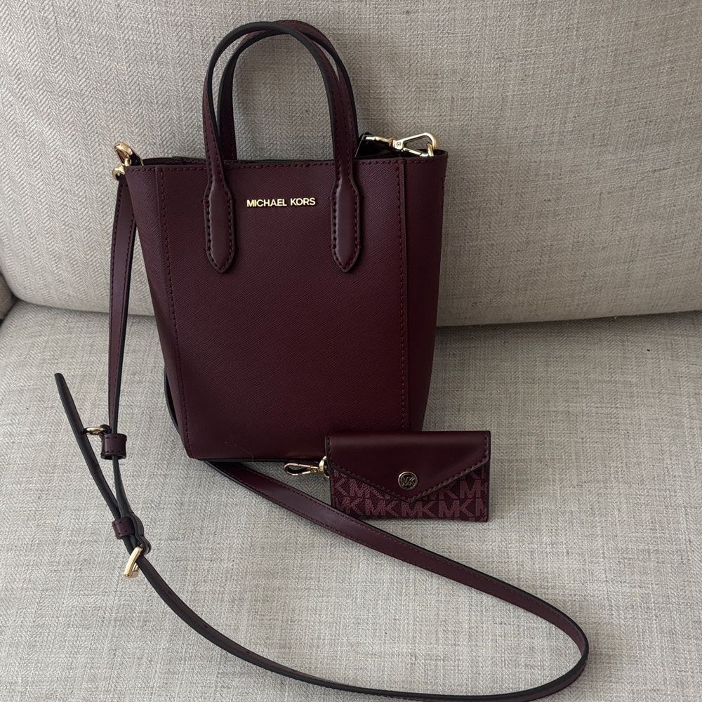 Michael Kors Dark Red Crossbody Bag with card wallet attached NWT